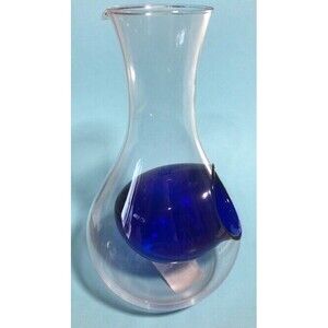 Clear Glass DECANTER, CARAFE with COBALT BLUE ICE Chiller Chamber